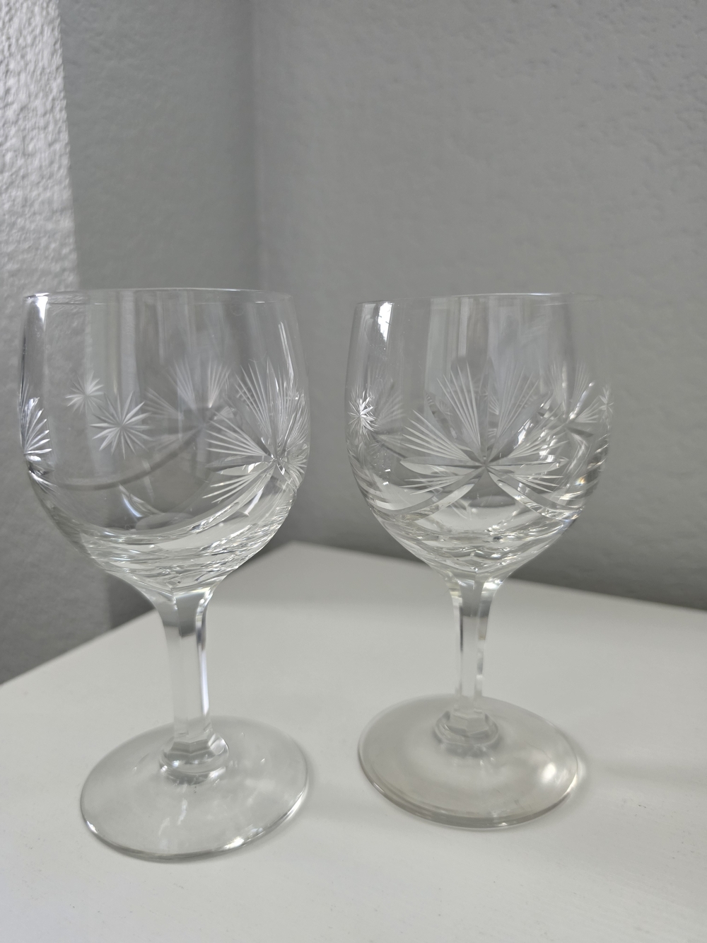 Vintaged Bohemian Cut Crystal Wine Glasses - Clear Stemware (Set of 2)